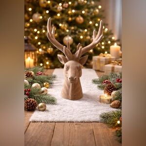 )large flocked reindeer head NWT NEW tabletop decor Christmas brown free stand